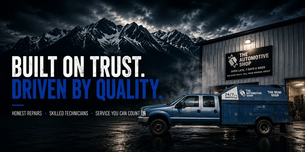 The Automotive Shop service truck in front of the shop in Jerome, Idaho — built on trust, driven by quality.