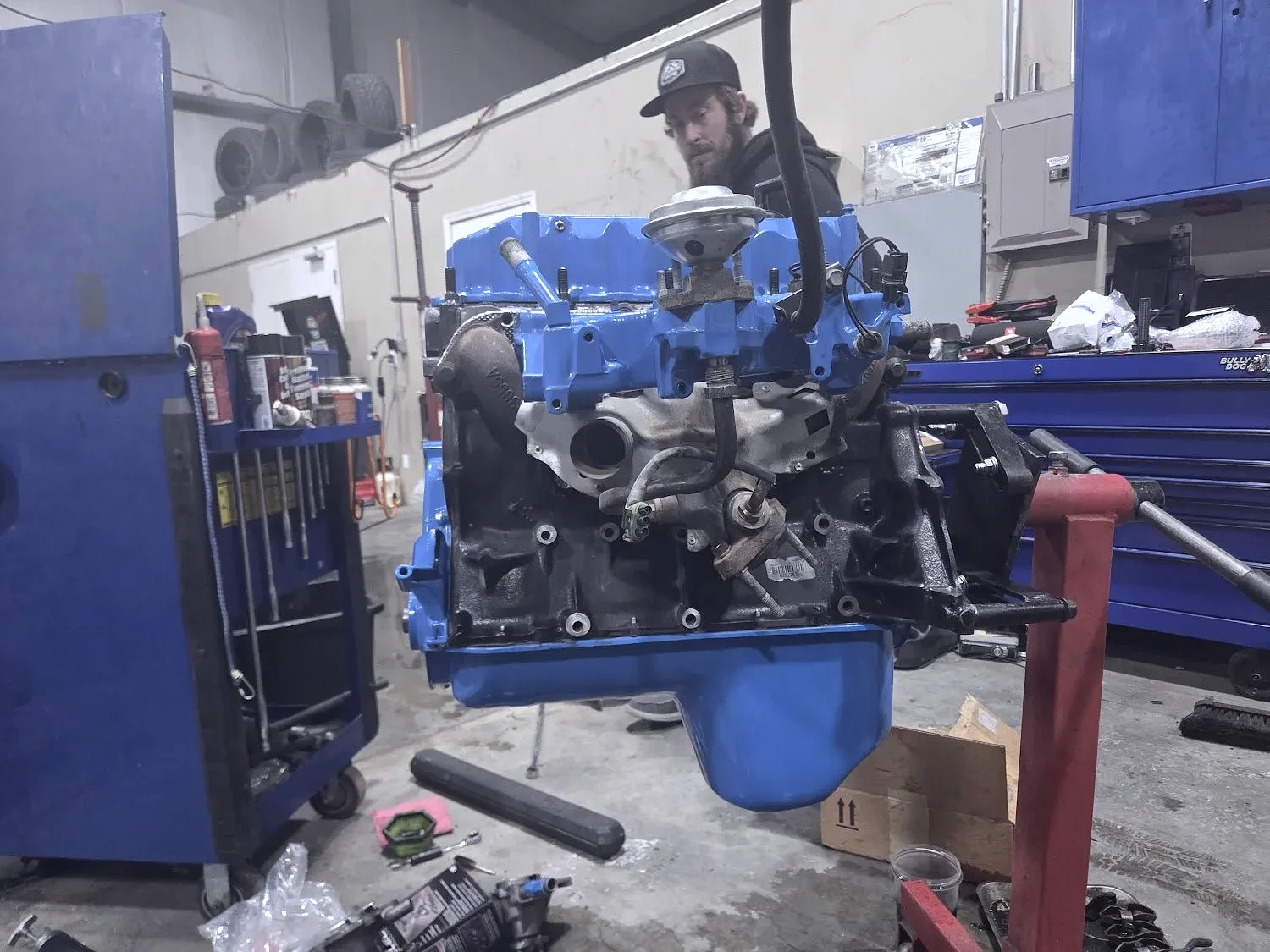 An engine rebuild on the stand in Jerome, Idaho