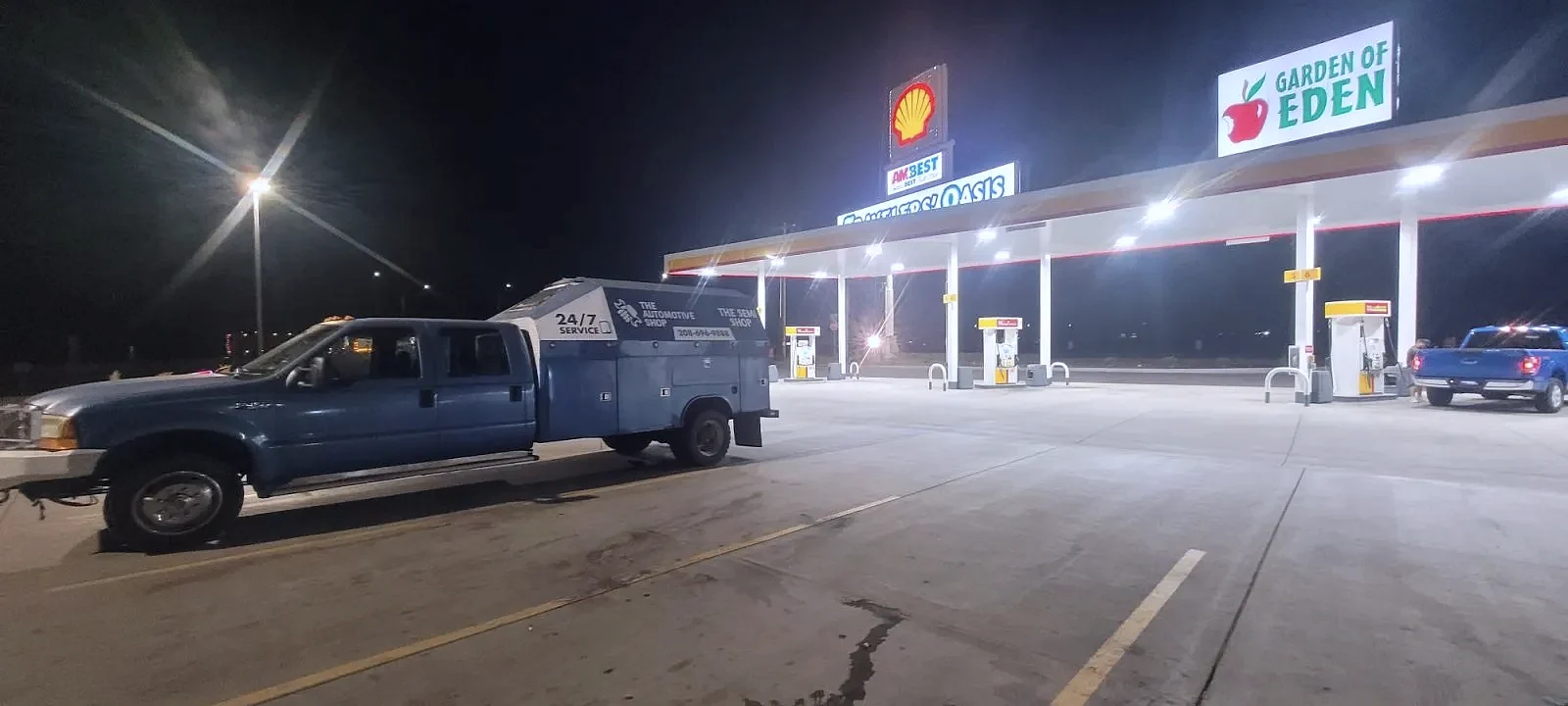 The Automotive Shop 24/7 mobile service truck at night